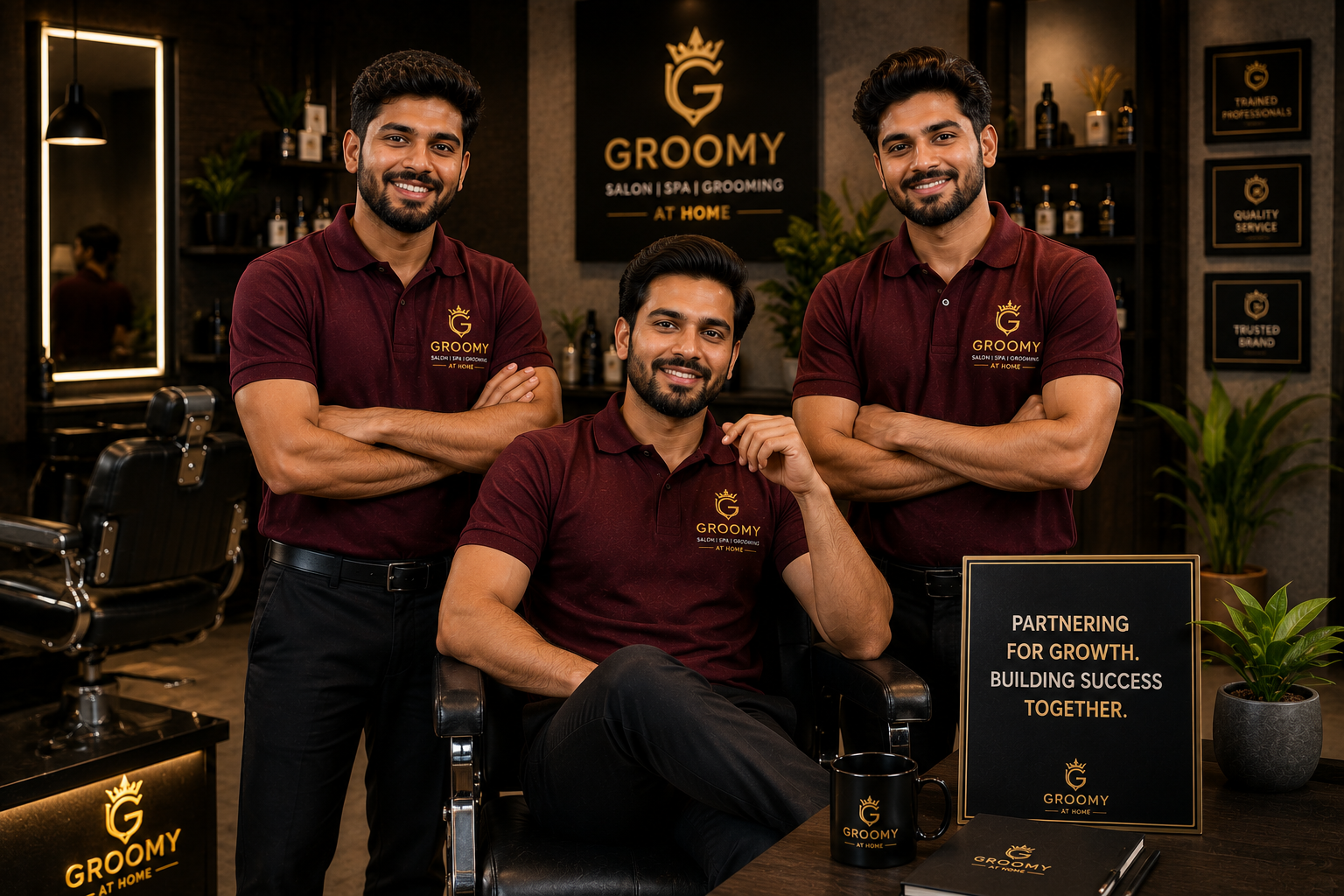 Groomy successful professional partners