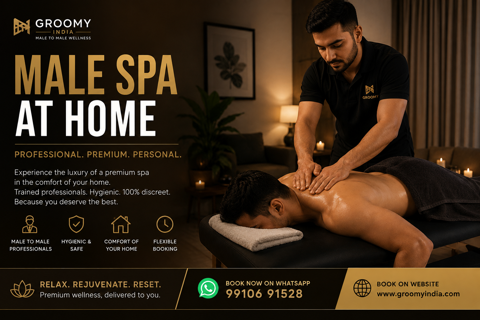 Professional male spa at home by Groomy India