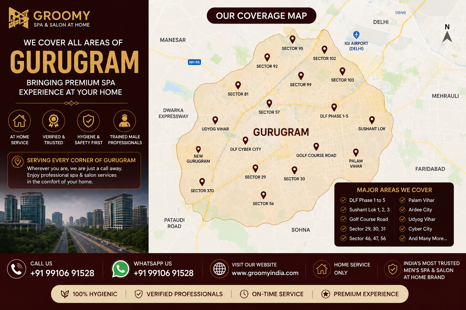 Groomy home spa service coverage areas in Gurugram