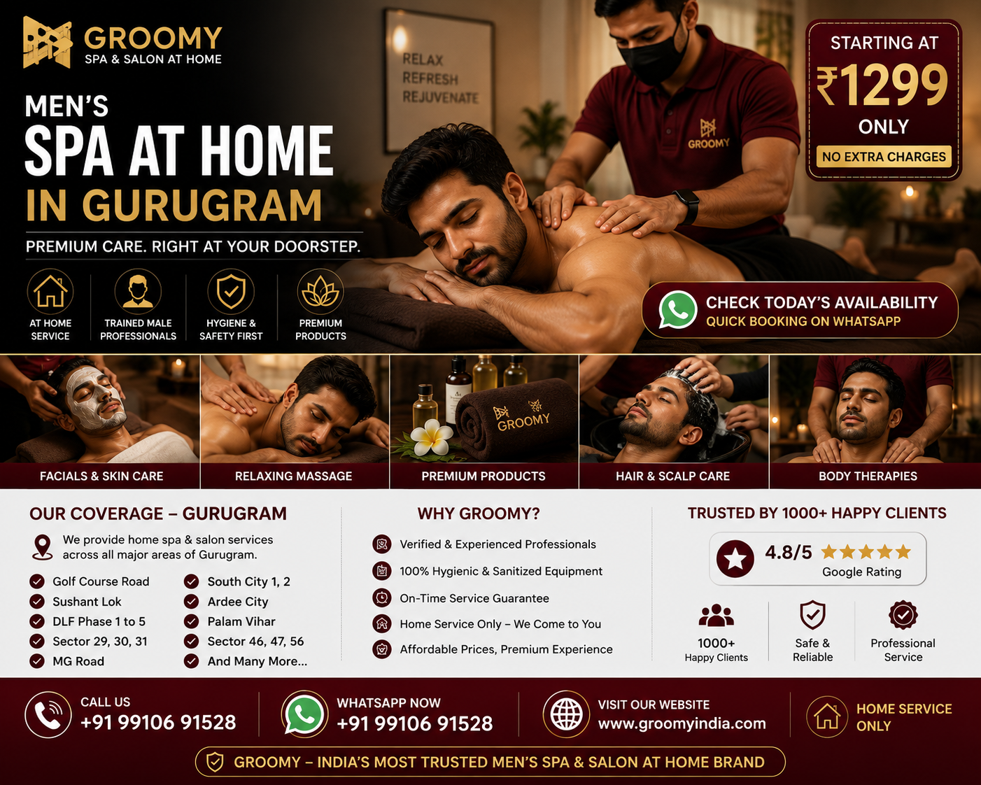Men's spa at home in Gurugram by Groomy India