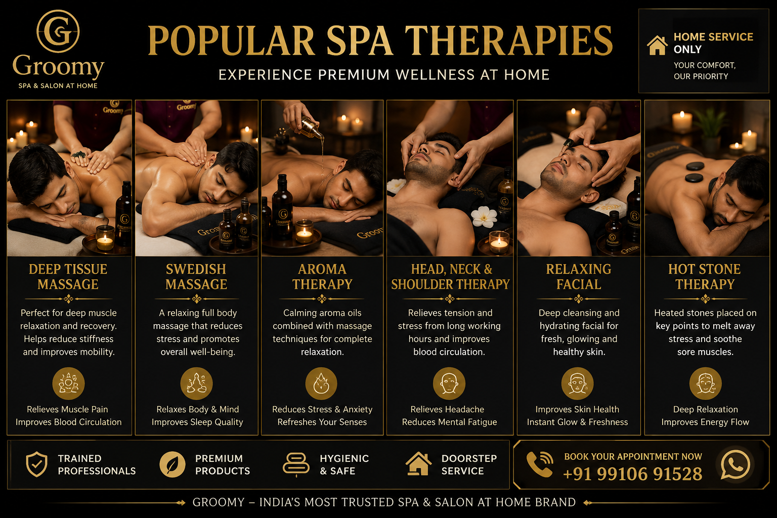 Popular spa therapies offered by Groomy in East Delhi