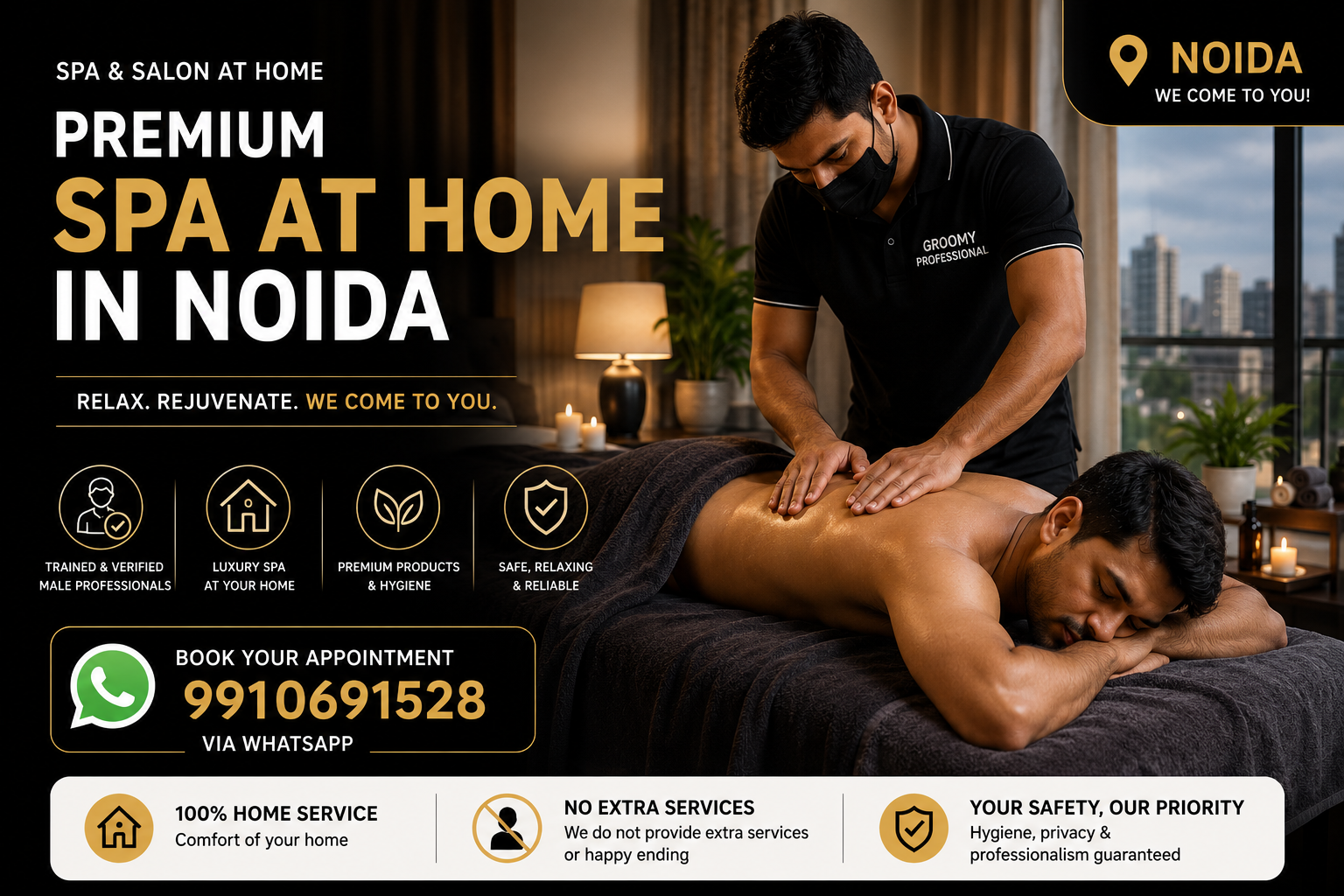 Luxury spa at home in Noida by Groomy India