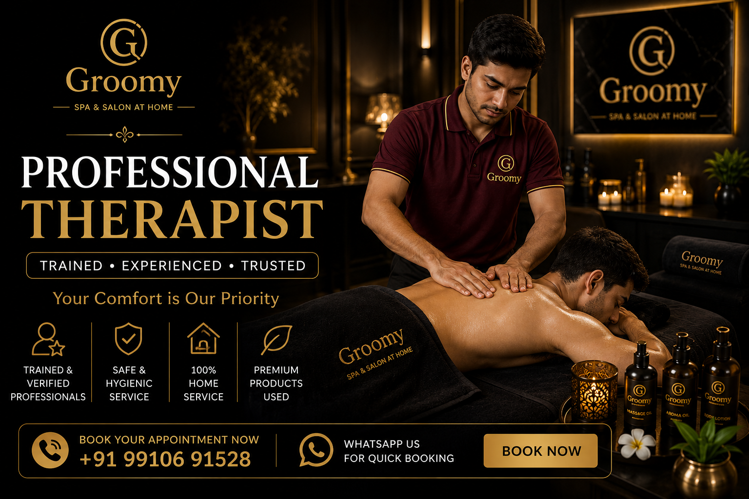 Groomy professional for home spa service in North Delhi