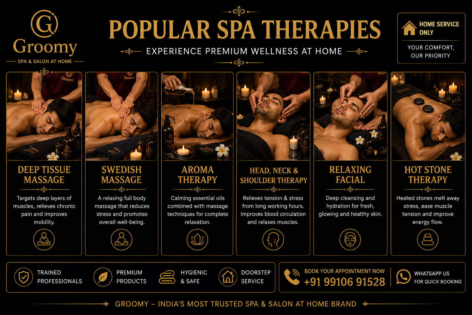 Popular spa therapies by Groomy in North Delhi