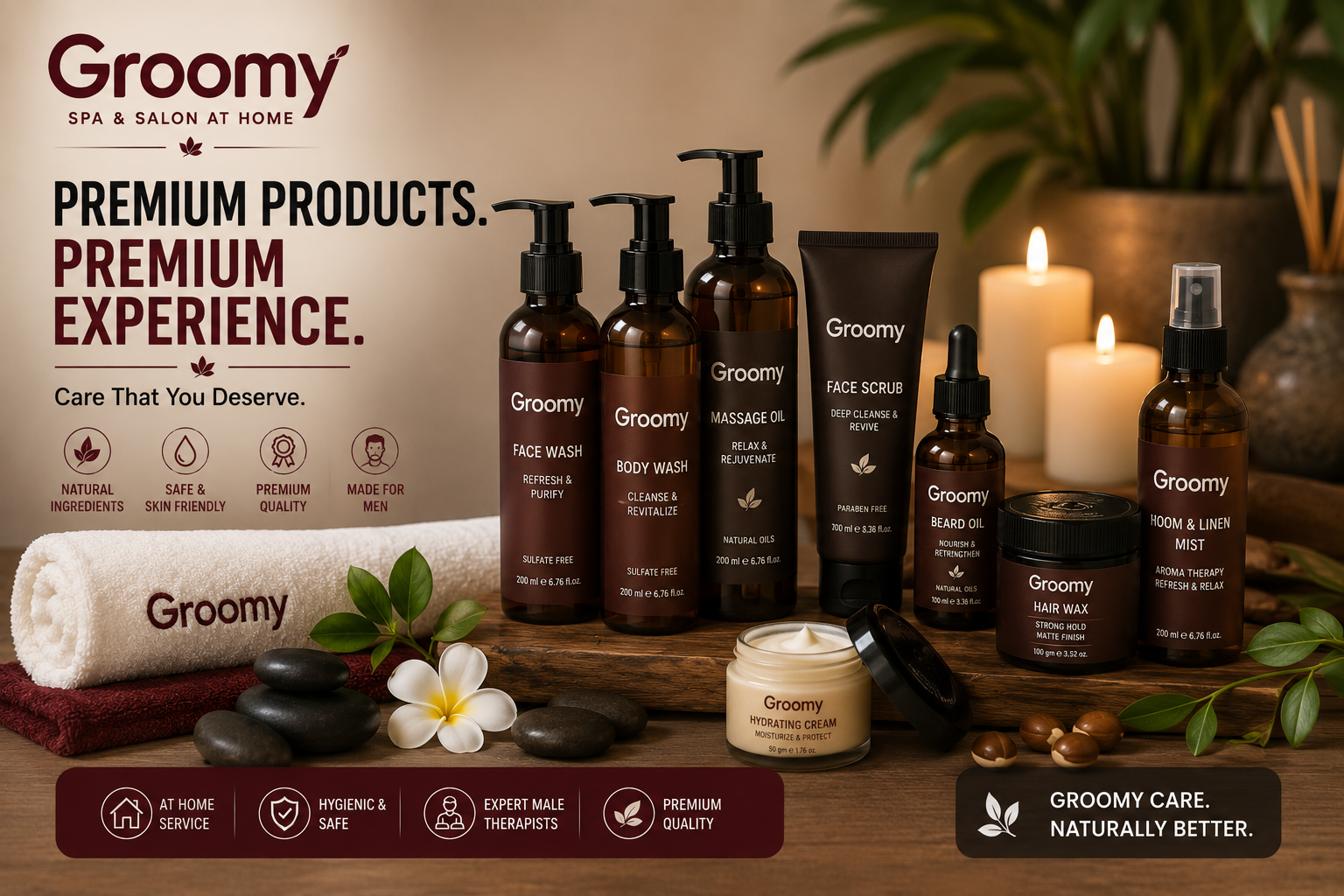 Premium Groomy spa products for home spa service in Panchkula