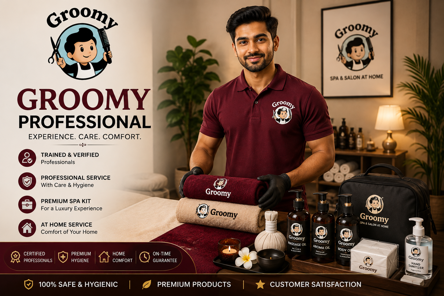 Groomy professional providing premium spa service at home in South Delhi
