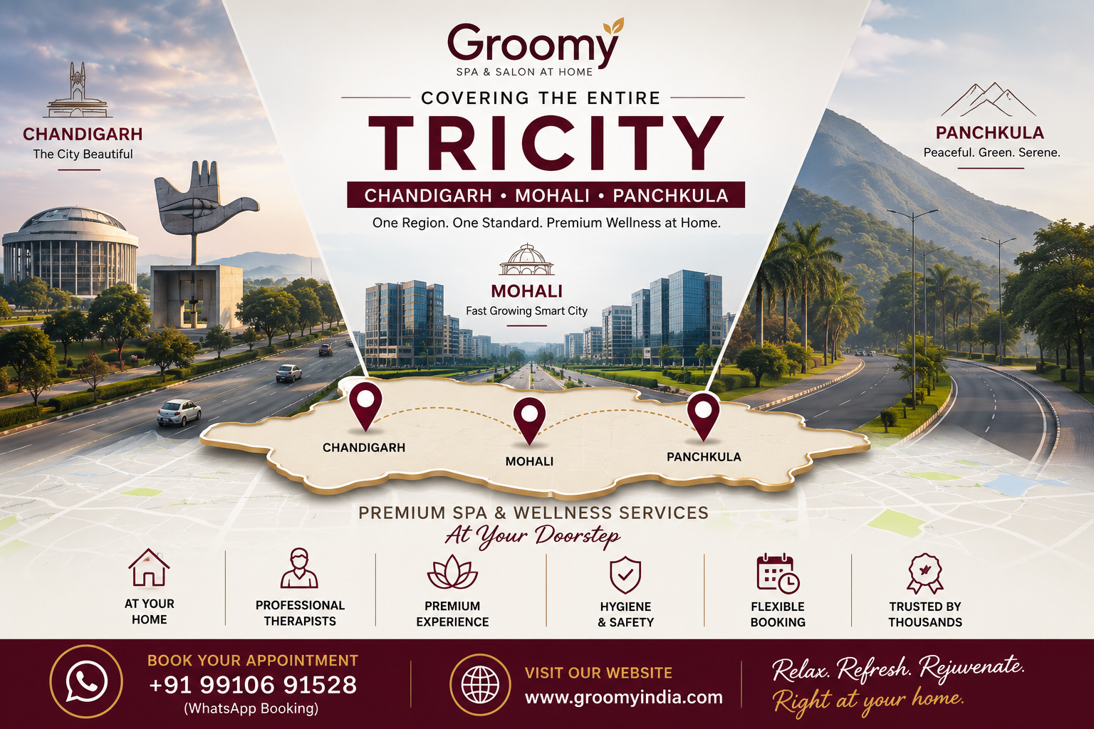 Groomy home spa coverage across Chandigarh Mohali and Panchkula